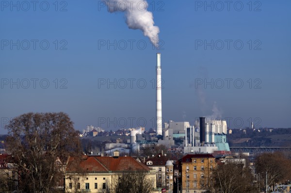 View of EnBW power plant and waste incineration plant Stuttgart-Münster, combined heat and power
