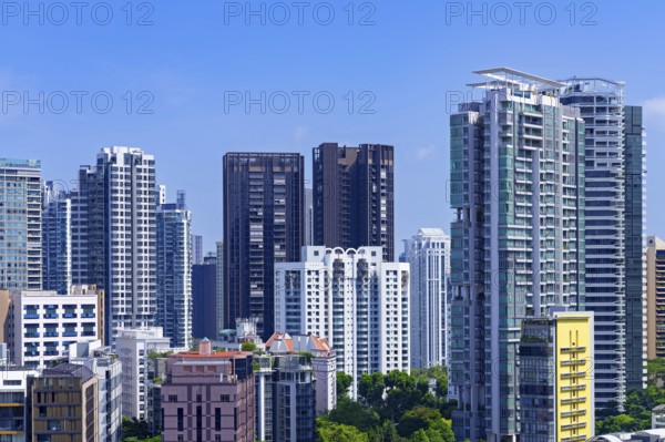 Skyline showing residential high-rise buildings and skyscrapers with flats and apartments in the