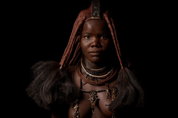 Portrait of an Ovahimba or Himba woman with traditional hairstyle, Kaokoland, Kunene Region,