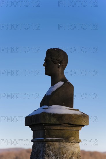 Wilhelm Hauff memorial, rocks above the Echaz Valley, monument from 1839, obelisk with bronze bust,