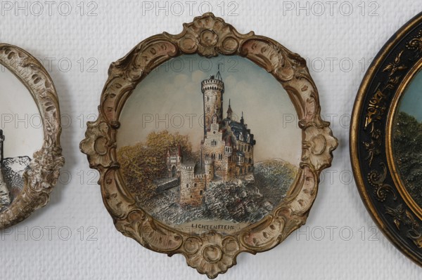 Decorative wall plate, replica of Lichtenstein Castle, Württemberg fairytale castle, romantic