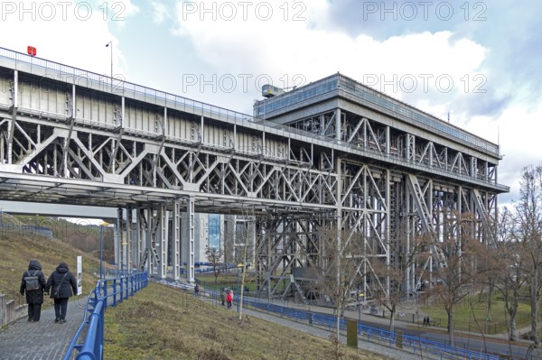 Old boat lift, visitor, Niederfinow, Brandenburg, Germany