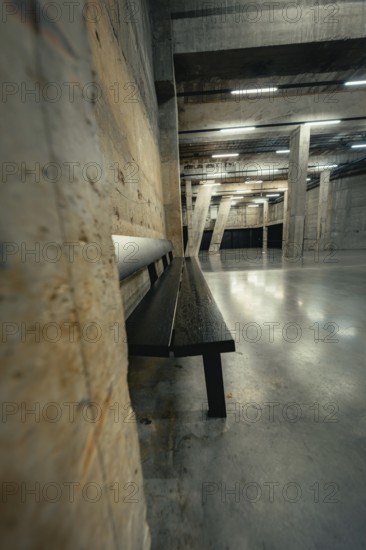 Empty concrete hall with a bench, industrial atmosphere, Tate Modern of Art, Lodon, United Kingdom