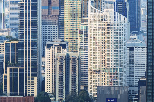 Skyscraper facades in Bangkok, view from the Moon Bar on the roof terrace of the Banyan Tree Hotel,