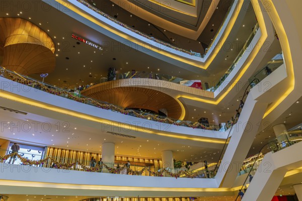Different floors connected by escalators in Iconsiam Shopping Center, Bangkok, Thailand's