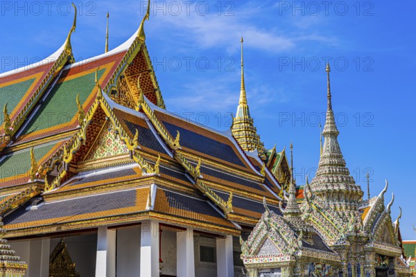 The Grand Royal Palace, Wat Phra Kaeo Buddhist Temple, Chedi Temple Towers, Buildings with