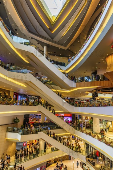 Skylight and various floors connected by escalators in Iconsiam Shopping Center, Bangkok,