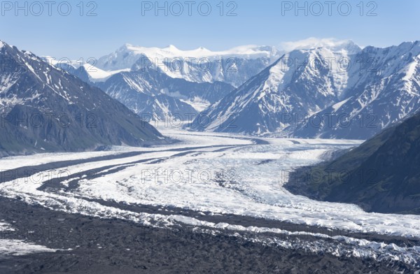 View of impressive mountain landscape with Matanuska glacier and glaciated mountain peaks, Lion's