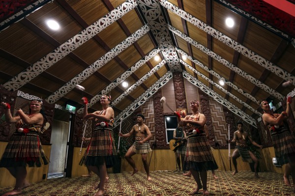 Maori perform a traditional dance at the House of Culture, Rotorua, Te Puia, New Zealand