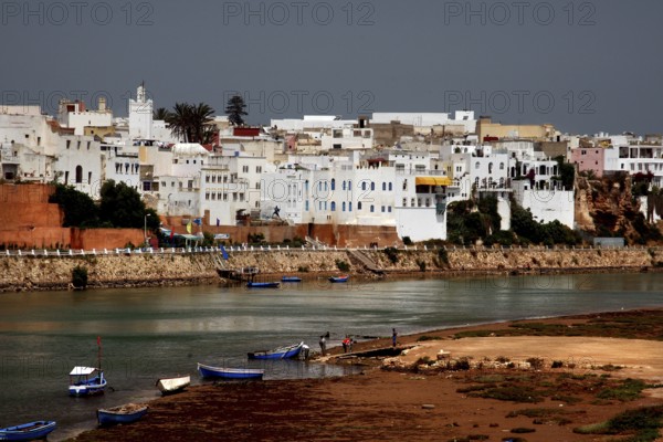 Picturesque view of Azemmour town with river and small boats, Azemmour, Casablanca-Settat region,