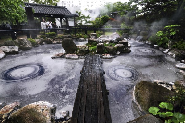 Bubbles form in the solfatar field of Oniishibouzu Jigoku in Beppu, Beppu, Kyushu, Japan