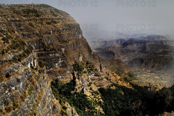 Sublime rock formations and extensive valley in the Semien Mountains, Semien Mountain National