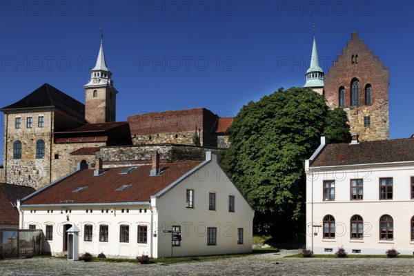 Impressive medieval fortress with towers and historic buildings, Oslo, Norway