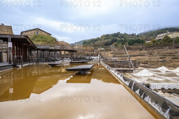 Terraced salt evaporation ponds creating a unique landscape in the historic salt valley of anana,