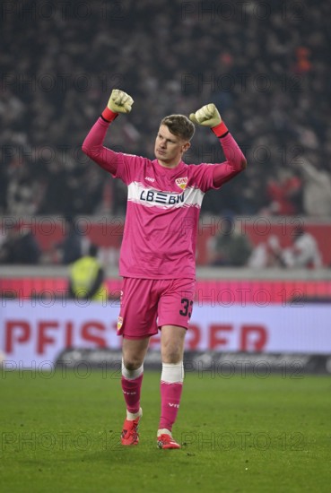 Goalkeeper Alexander Nübel VfB Stuttgart (33) Goal celebration Gesture Gesture MHPArena, MHP Arena