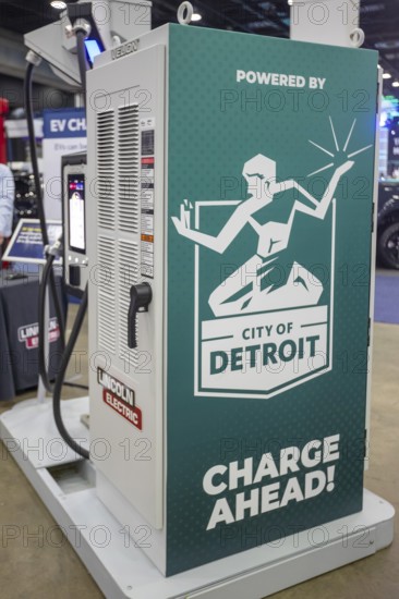 Detroit, Michigan USA - 14 January 2026 - A City of Detroit electric vehicle charging station,