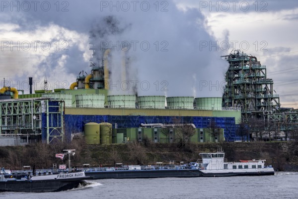 Shipping traffic on the Rhine near Duisburg-Bruckhausen, industrial setting of the ThyssenKrupp