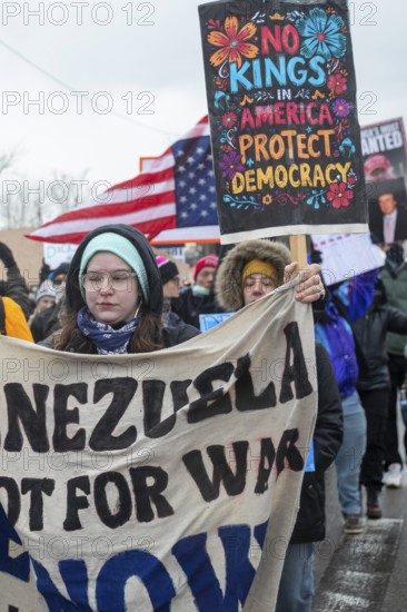 Detroit, Michigan USA - 13 January 2026 - Hundreds of protesters rallied in the rain outside the