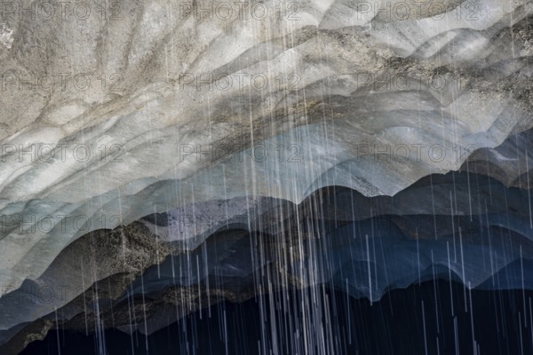Meltwater at a glacier cave, underground glacier stream, Castner Glacier, Delta Range, Alaska