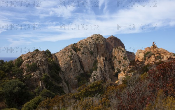 Bizarre rock formations on Capo Rosso, Piana, Corse-du-Sud department, west coast, Corsica,