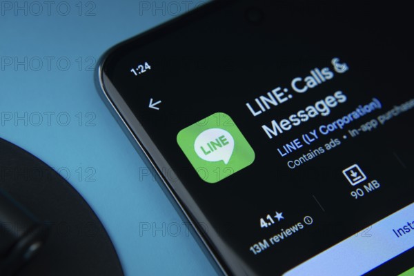 Dhaka, Bangladesh- 17 March 2025: The LINE app from Google Playstore is displayed on a smartphone