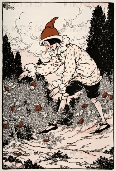 Illustration by Violet Moore Higgins, 1926, fairy tale novel The Adventures of Pinocchio by Carlo