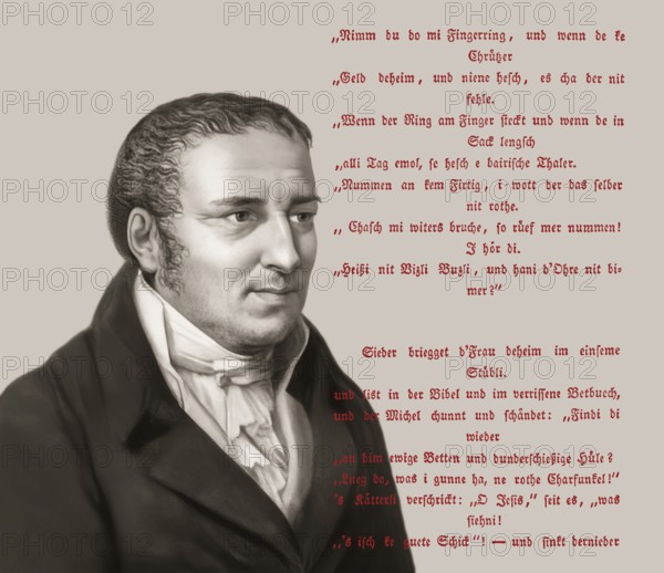 Portait with a poem, Johann Peter Hebel, 1760 - 1826, German poet, Protestant theologian and