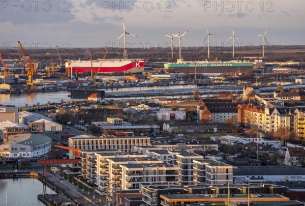 Overview of the overseas port with BLG Auto Terminal in Bremerhaven, Bremen, car transporter Aniara