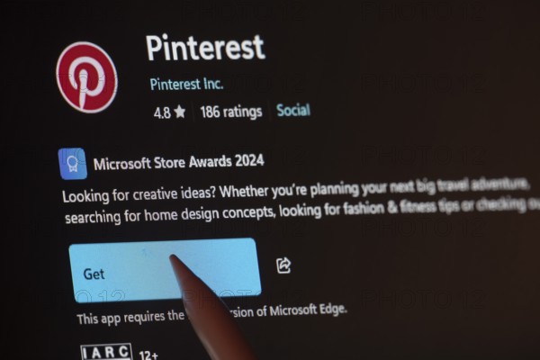 Dhaka, Bangladesh- 19 Sep 2025: A close-up of the Pinterest app from the Microsoft Store is shown