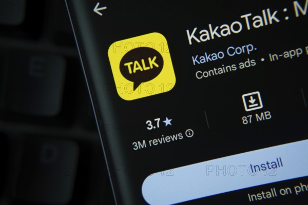 Dhaka, Bangladesh- 27 July 2025: KakaoTalk app from Google Playstore is displayed on a smartphone