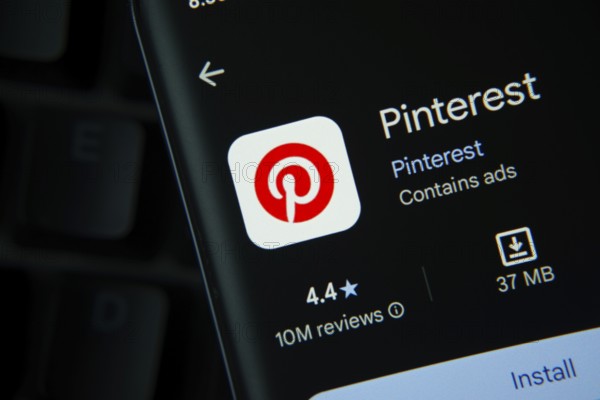 Dhaka, Bangladesh- 27 July 2025: Pinterest app from Google Playstore is displayed on a smartphone
