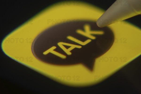 Dhaka, Bangladesh- 06 Dec 2025: Close-up of the KakaoTalk app on a screen with a stylus pointing at