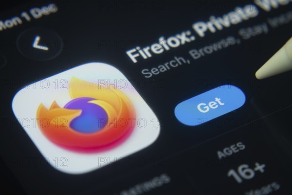 Dhaka, Bangladesh- 01 Dec 2025: A close-up of the Firefox app icon in the App Store on an iPad