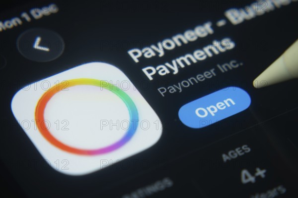 Dhaka, Bangladesh- 01 Dec 2025: A close-up of the Payoneer app icon in the App Store on an iPad