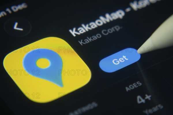 Dhaka, Bangladesh- 01 Dec 2025: A close-up of the KakaoMap app icon in the App Store on an iPad