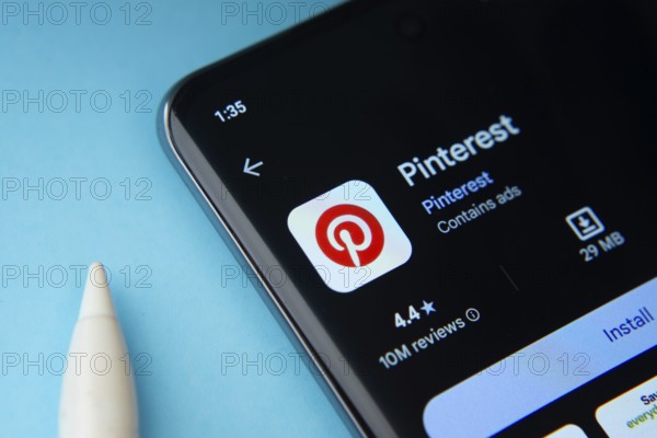 Dhaka, Bangladesh- 09 Mar 2025: Pinterest app from Google Playstore is displayed on smartphone