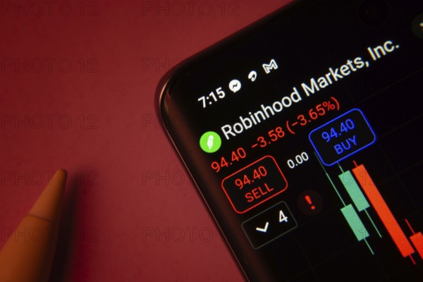 Dhaka, Bangladesh- 08 Sep 2025: Close-up of a phone screen showing Robinhood Markets stock market