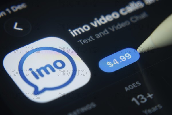 Dhaka, Bangladesh- 01 Dec 2025: A close-up of the imo app icon in the App Store on an iPad screen