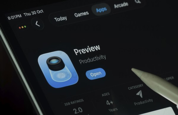 Dhaka, Bangladesh- 30 Oct 2025: Apple Preview app displayed on a iPad screen in dark mode with a