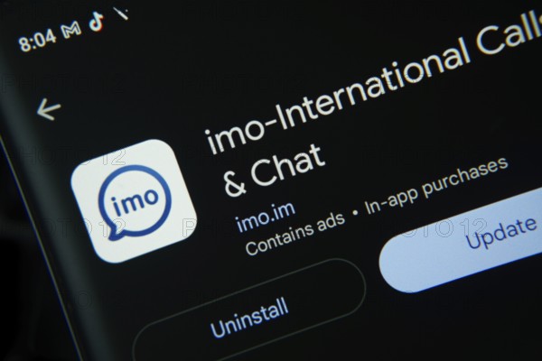 Dhaka, Bangladesh- 27 July 2025: Screen displaying imo app with update and uninstall options, dark
