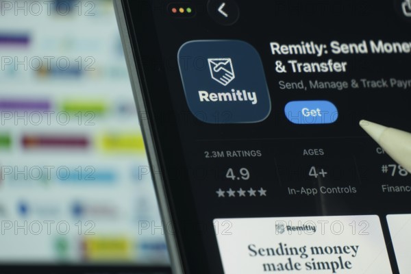 Dhaka, Bangladesh- 24 Oct 2025: A iPad screen displaying the Remitly app on App store