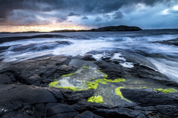 Water on the rocky coast on the Atlantic Road, Atlanterhavsveien, Karvag, Vevang, west coast,