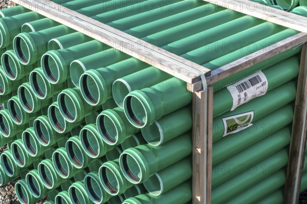Symbolic picture construction site, sewage pipes for dirty and rainwater, for installation in the