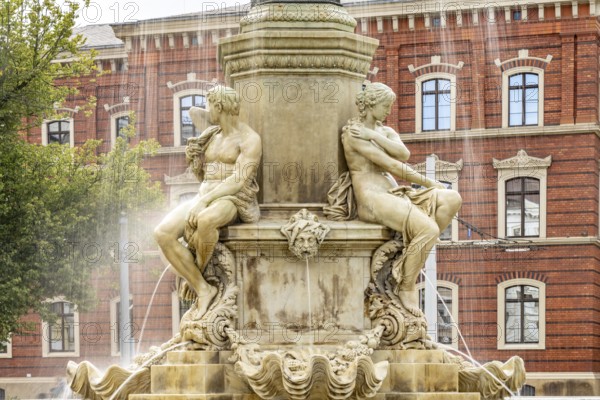 The Muschelminna fountain or Toberentzbrunnen at Postplatz in Görlitz, Upper Lusatia, Saxony,