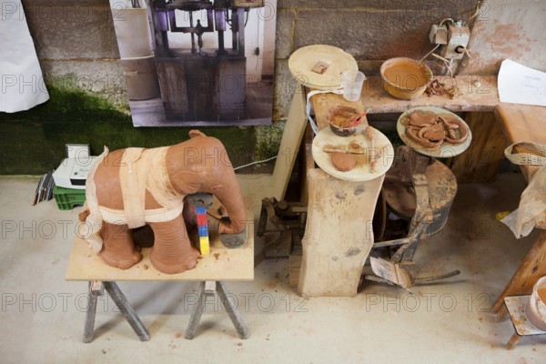A pottery workshop in the Keramik.um museum, an exhibition house dedicated to the history of