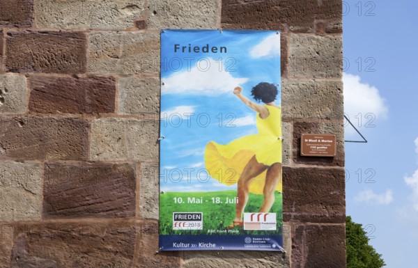 Poster for peace, painting by Frank Thiele, Fredelsloh Romanesque Abbey, former monastery in
