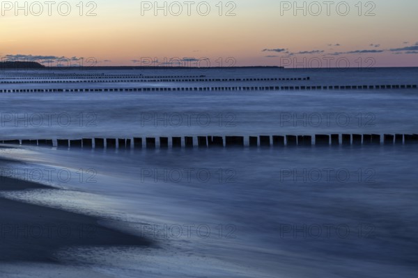 Groothing in the sea, sunset, long exposure, Zingst, Fischland-Darß-Zingst, Western Pomerania