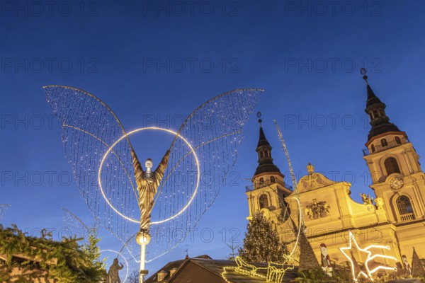 Baroque Christmas market with illuminated angels between the Protestant City Church and the