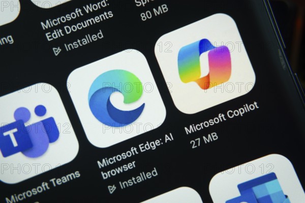 Dhaka, Bangladesh- 27 July 2025: Close-up of smartphone screen showing the Microsoft Edge,
