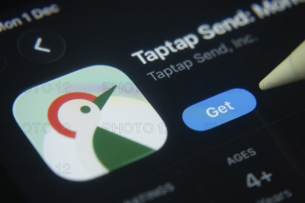 Dhaka, Bangladesh- 01 Dec 2025: A close-up of the Taptap Send app icon in the App Store on an iPad